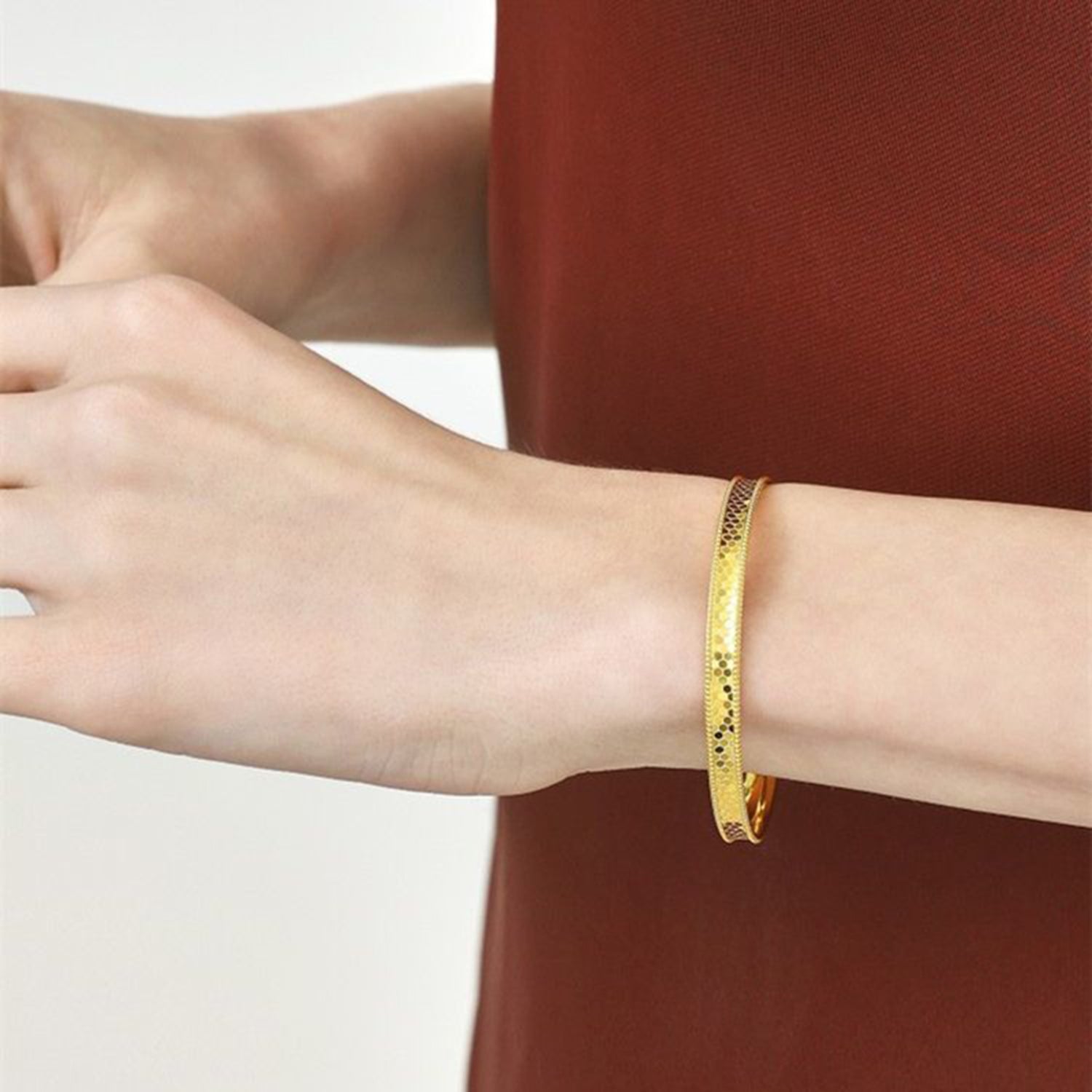 New Fashion Lady's Gold Dragon Scale Bracelet Honeycomb Bracelet@COLIKES