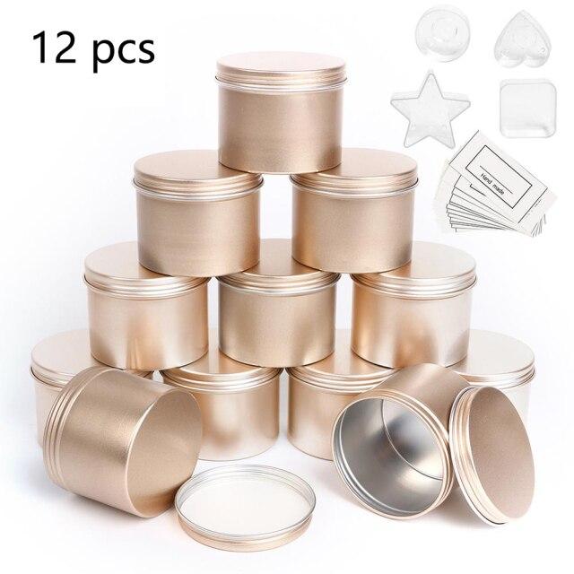 Candle Making Supplies 12 Empty Metal Candle Tins with 4 Plastic Cup