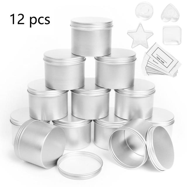 Candle Making Supplies 12 Empty Metal Candle Tins with 4 Plastic Cup